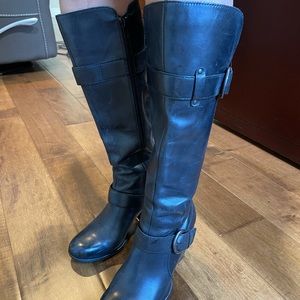 Born Black Leather Knee High Heeled Boot